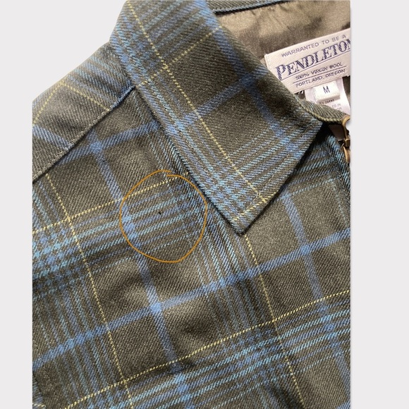 Vtg Pendleton Virgin Wool Zip Up Plaid Collared Shirt Navy & Dark Green Size M - Picture 8 of 8